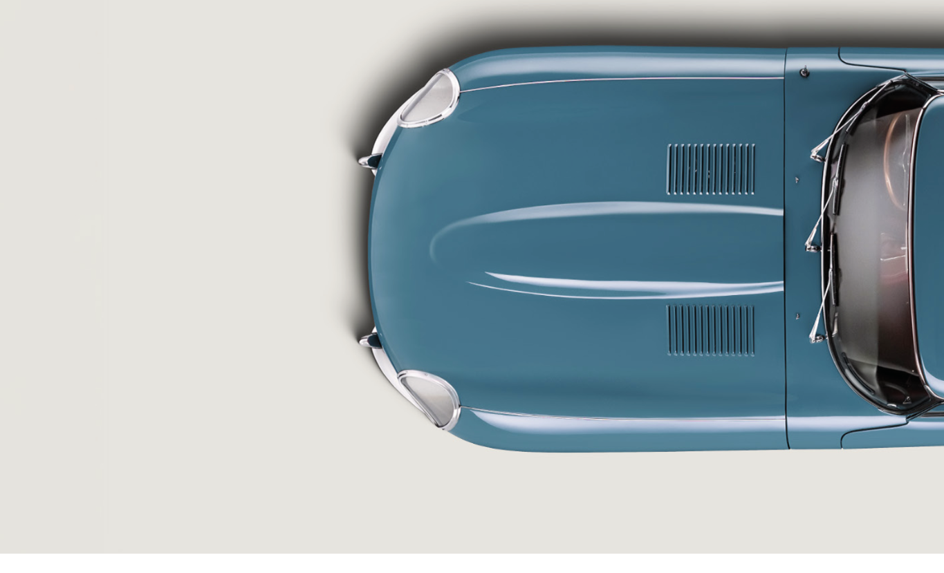 A Jaguar E-Type seen from above