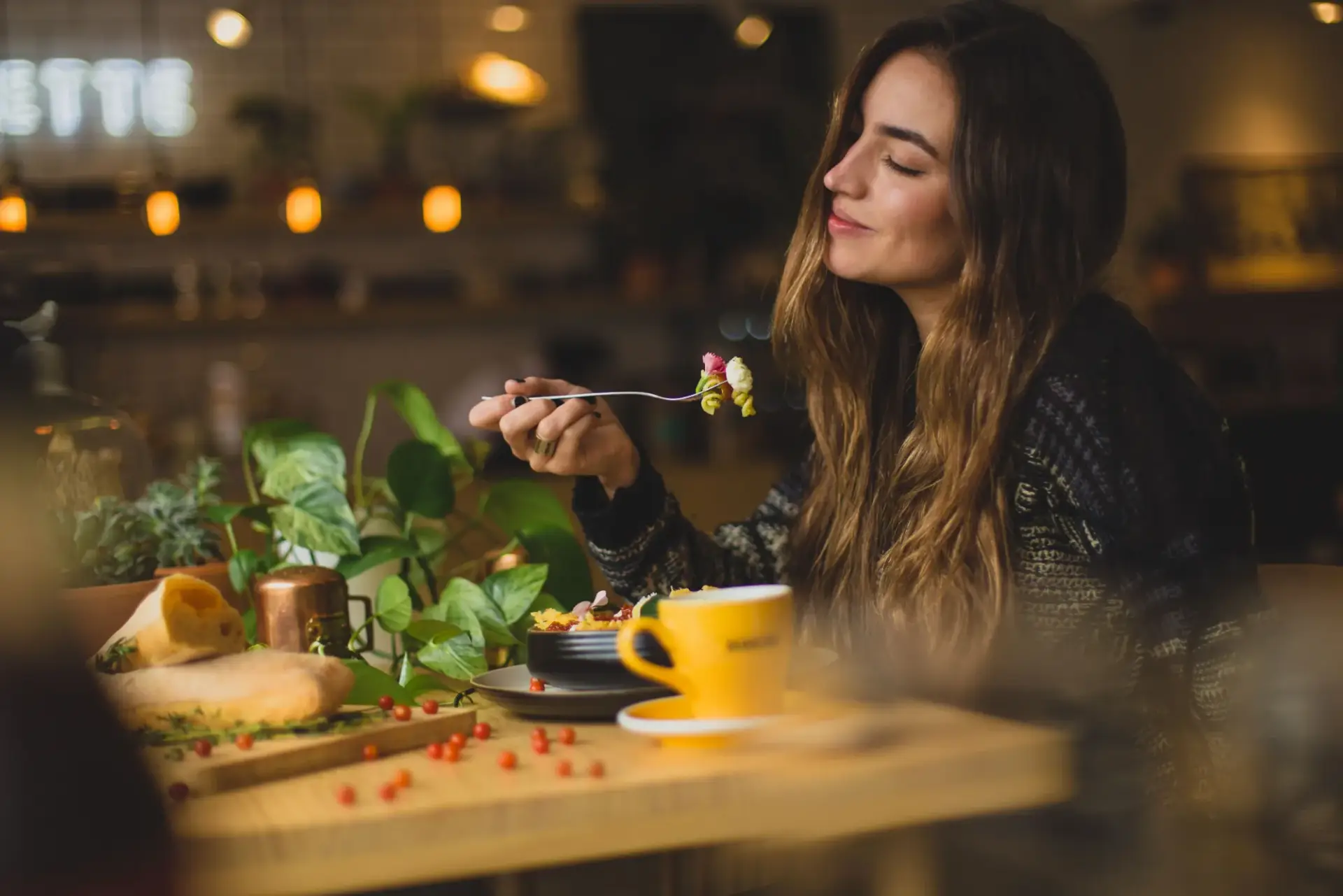 A member enjoying a meal at a restaurant